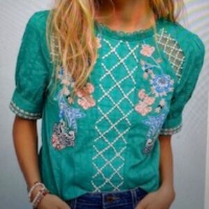 SOLD OUT -Anthropologie!  Worn twice, the Maeve Perennial Embroidered Blouse, 10